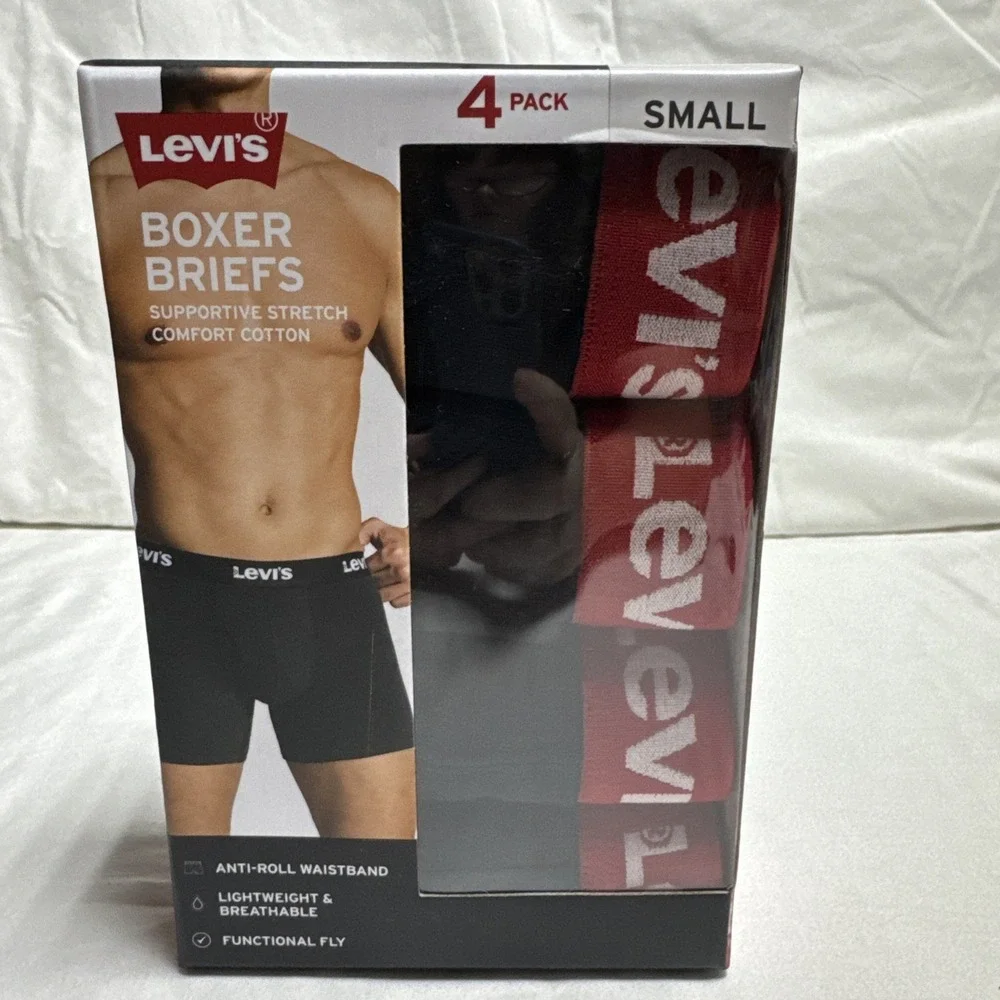 Levi's Men's Boxer 4 Pack SMALL S BLACK Cotton Stretch Boxer Briefs